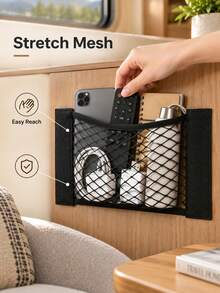 Elastic Mesh Storage Bag With Adhesive Wall Mount - Sticky Organizer Bag For Mail, Letters, Documents, Perfect For Cabinet Doors, Car Trunk, Under Sink, Sofa Side And RV - Home, Kitchen And Travel Storage - Multicolor - View 6
