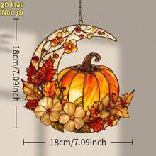 2D Flat Design 1pc Harvest Month Pumpkin Halloween Acrylic Sun Catcher, Autumn Maple Leaf Window Hanging Decor, Thanksgiving Rustic Wall Decoration Gift - A - View 3