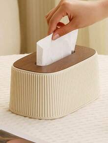 1pc Vertical Textured Paper Towel Holder Cover Decorative Rectangular Dispenser | With Removable Lid, Waterproof Decorative Napkin Holder, Suitable For Kitchen Countertop, Bathroom Vanity, Office Home Decor, Living Room, Nightstand - Multicolor - View 1