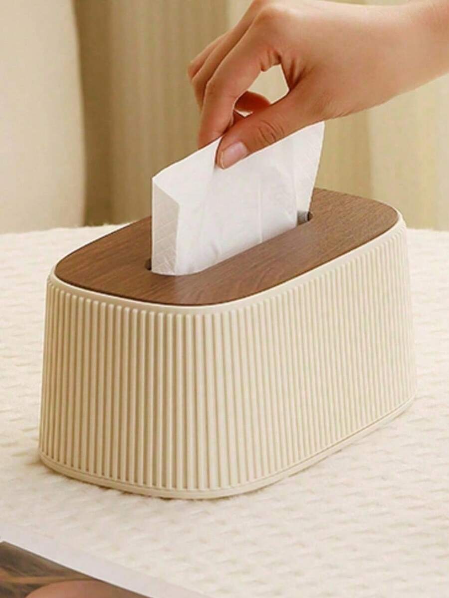 1pc Vertical Textured Paper Towel Holder Cover Decorative Rectangular Dispenser | With Removable Lid, Waterproof Decorative Napkin Holder, Suitable For Kitchen Countertop, Bathroom Vanity, Office Home Decor, Living Room, Nightstand - Multicolor - View 1