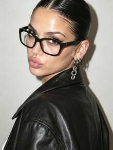 1 Pair Square Frame Glasses, Clear Lenses, Suitable For Reading, Gaming, TV, Computer And Phone Use, Unisex - Black - View 3