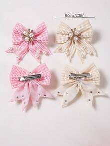 10pcs Girls Multicolor Rhinestone Pearl Flower Knitted Bow Hair Clips, Full Rhinestone Elegant Sweet Cute Hair Accessories, Top Clip Back Head Side Clip Alligator Hair Clip For Daily Use - Multicolor - View 4