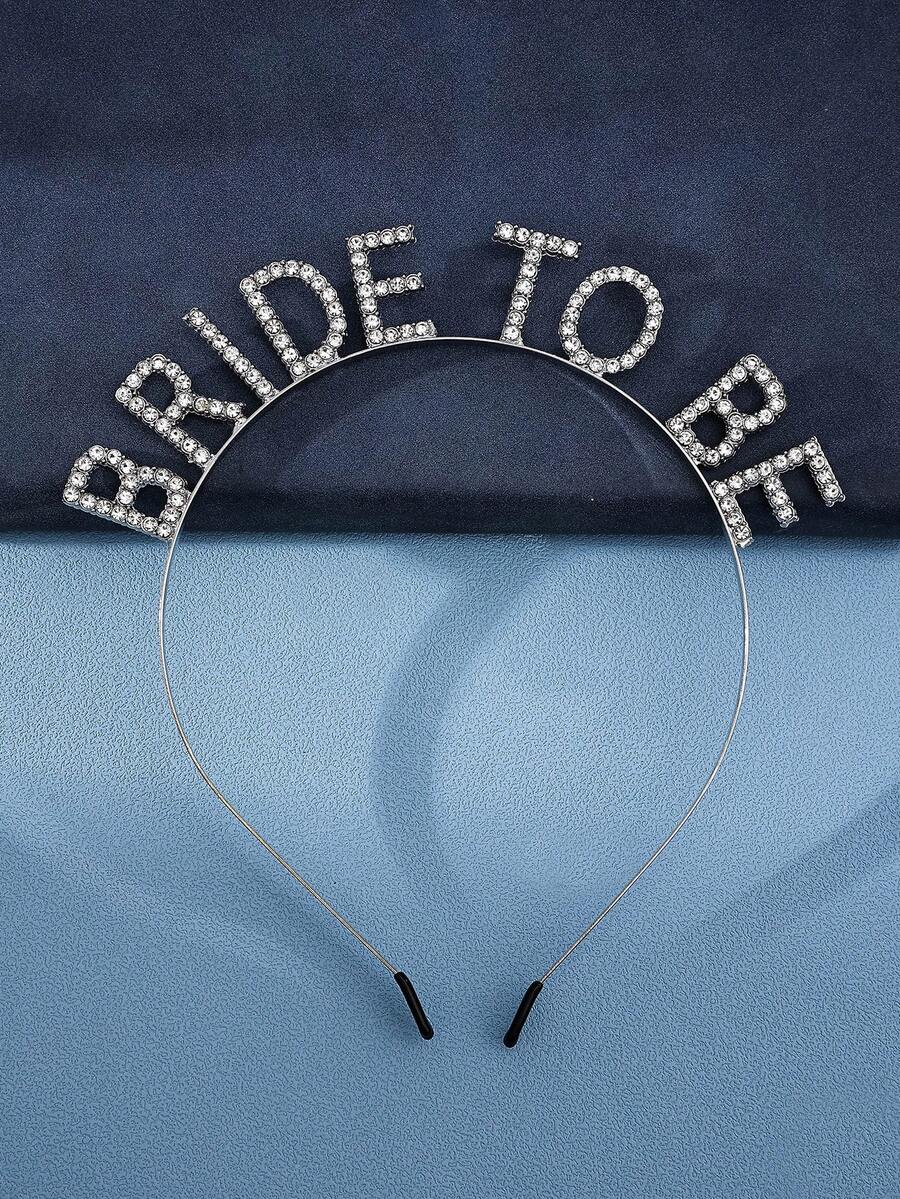 1pc Premium Alloy Sparkling Rhinestone BRIDE TO BE Letter Headband, Bridal Wedding Dress Accessory, Wedding Party Bride-To-Be Hair Accessory, Valentine's Day Outfit Accessory - Silver - View 1