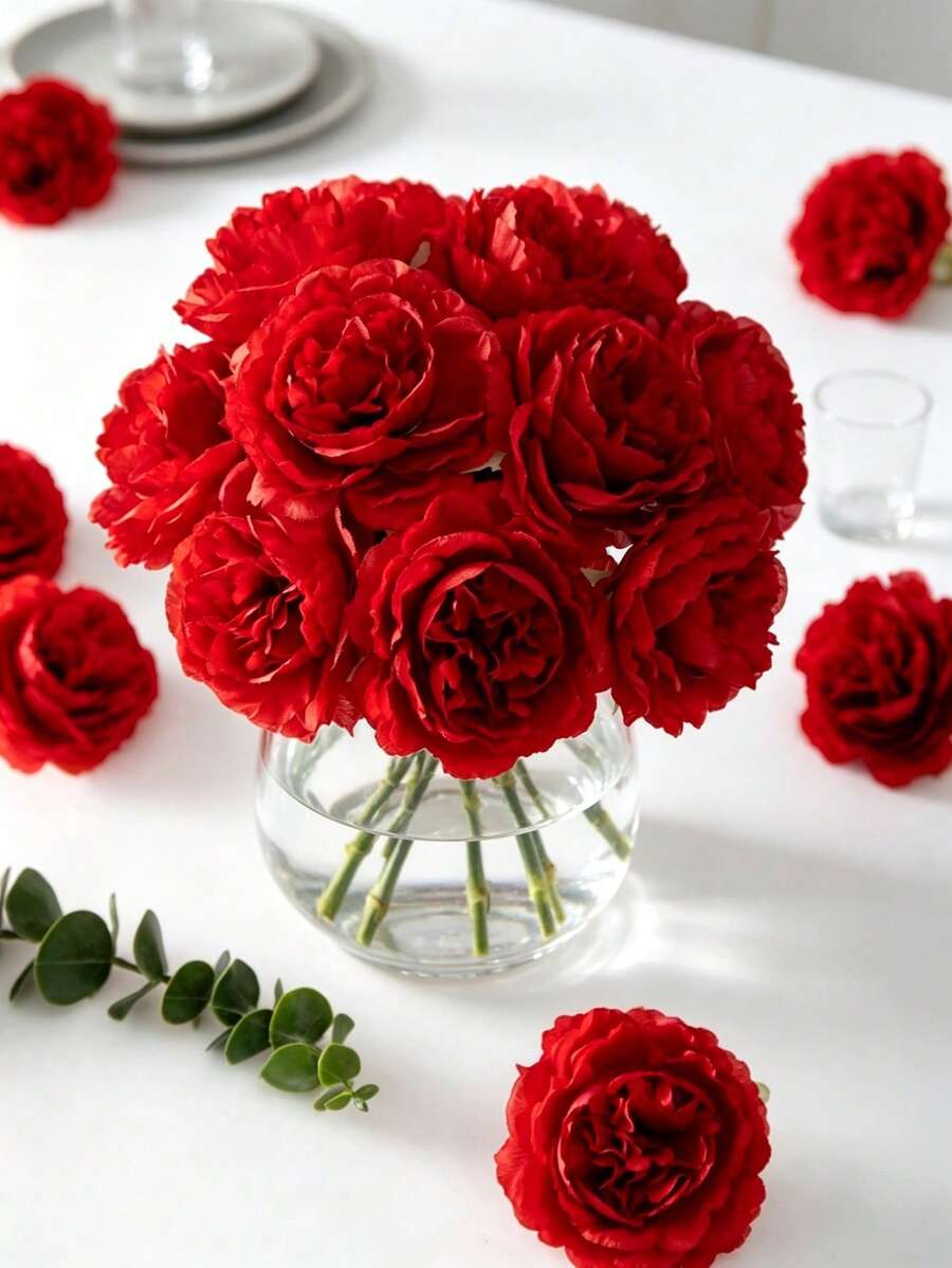 38pcs Red Artificial Peony Flower Heads, Silk Fake Flower Heads, Artificial Peony, Suitable For Wedding Party Decoration, Home Living Room Decoration, Autumn Thanksgiving Decoration, Harvest Table Centerpiece Decoration, Gift For Girls - Red - View 1