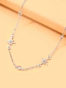 outingfit 1pc Women's Starry Rhinestone Necklace, Delicate Sparkling Collarbone Chain, Suitable For Dates, Weddings, Parties And Daily Wear - Silver - View 4