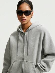 Nike Women's AS W NK STDO FLC MW OS FZ HDY Knit Sweatshirt Jacket IM8085-063 - Grey - View 3
