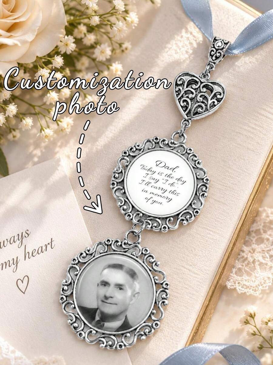 Wedding Bouquet Commemorative Photo Pendant, Silver Keepsake - Multicolor - View 1