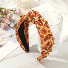 1pc Thanksgiving Knotted Headband, Plaid Pumpkin Rhinestone Decor Headband, Autumn Holiday Party Hair Accessory For Women - Multicolor - View 6