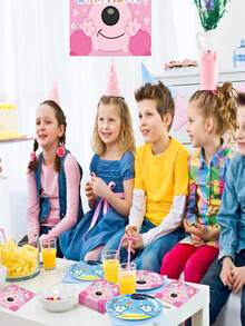 50pcs Pink & Blue Monster Theme Tableware Set, Includes Printed Plates, Cups And Napkins, Suitable For Children's Monster Theme Birthday Party And Cartoon Party - Multicolor - View 5