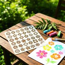 1 Floral Pattern Painting Stencil, 6x6 Inches; Features Four-Petal And Six-Petal Flowers, Sunflowers, Wreaths, Roses, And Other Floral Motifs; Fresh, Natural Spring Design With Woodland Botanical Elements. - Sets - View 5