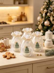 Christmas Tree Shaped Ribbed Glass Candle Set (Candle + Gift Bag) – Festive Scented Aroma Candle, Holiday Tabletop Decor For Living Room, Office, Party, Halloween, Christmas & New Year Surprise Gift - Exquisite Gift Version - View 4
