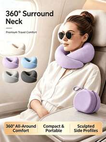 U-Shaped Travel Neck Pillow, Travel Pillow, Comfortable Sleep, Ergonomic Design, Suitable For Travel Airplane, Car, Home, Essential For Road Trips, Includes Portable Storage Box, Travel Essential, Travel Neck Pillow - Multicolor - View 1