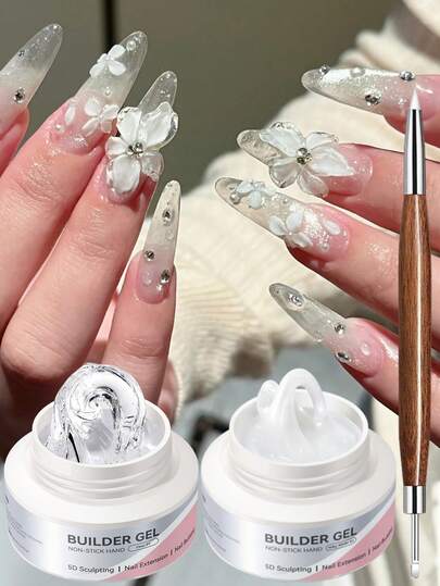 BORN PRETTY 1/2/3PCS 5D Nail Sculpting Gel Nails Polish 60g, Milky White Clear Non-Sticky Hands Builder Gel, Molding Gel For DIY Nail Painting, 3D Decorations, Nail Extension & Manicure Design