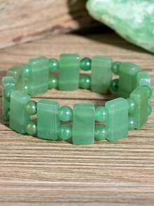 1 buah Gelang Aventurin Hijau Alami, Gelang Manik-Manik Gradien Multi-Warna, Manik-Manik Batu Persegi Panjang Perhiasan Boho - Hijau - View 4