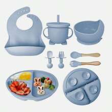 8 Pcs Set Silicone Led Weaning Supplies Utensils Cup Bowl - Multicolor - View 8