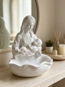 1pc Children's Statue With Wavy Bowl, White Holy Water Basin, Virgin Mary Small Statue, Suitable For Shelf Altar, Elegant Religious Home Decor, Wavy Bowl Tray, Altar Home Decor, Christian Gift - 1 Pc - View 3