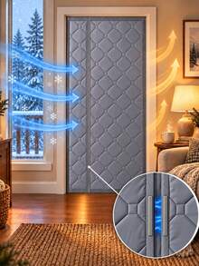 1pc Magnetic Thermal Insulated Curtain, Double-Sided Reversible Design, Magnetic Auto-Closing, No Drilling Required, Blocks Cold Air And Noise, Suitable For Entry Door, Basement, Kitchen - Grey - View 5