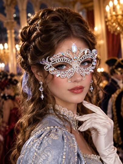 Butterfly Rhinestone Masquerade Mask For Women Crystal Eye Mask With Ribbon Wedding Prom Halloween Carnival Cosplay Party Costume Accessory