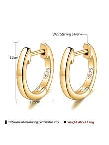 LEKANI 1 Pair S925 Sterling Silver C-Shaped Minimalist Polished Hoop Earrings, Classic Versatile Commuter Earrings For Women, Exquisite Gift For Girlfriend - Gold - View 4