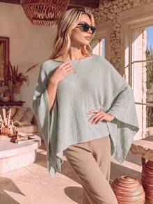 NiceArt Women's Autumn/Winter Vintage Off-Shoulder Cape Wool Blend Knit Top, Asymmetric Batwing Sleeve Sweater, Autumn Outfit, Social, Halloween - Grey - View 9