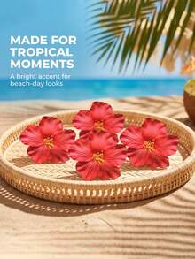 1pc Hawaii Tropical Large Frangipani Hair Clips, Suitable For Summer Beach Vacations, Hula Dance Parties, Weddings, Brides, And Seaside Photography - Red - View 5