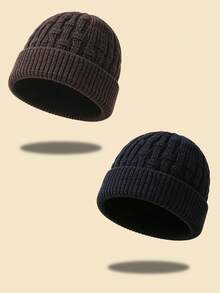 1pc/2pcs/3pcs Men's Solid Color Warm Knit Beanie, Multiple Colors Available, Suitable For Winter Daily Outdoor Wear - Multicolor - View 8