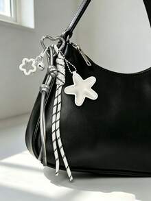 Minimalist Acrylic Star Bell Bag Charm With Woven Rope, Striped Woven Rope Leather Star Pendant, Suitable For Backpack Charm, Daily Bag Decoration, Holiday Party Gift, Back To School Gift, Women's Keychain, Car Keychain, Keychain Making Material, Men's Keychain, Backpack Charm Keychain, Keychain, Keychain Pendant, Keychain Coin Purse, Bulk Keychain, Keychain Set, Keychain Accessories - Multicolor - View 11