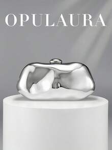 OpulAura 1件裝 銀色歐美風女款壓克力晚宴手拿包，不對稱方盒設計搭配拼色扣環，適合派對、宴會/婚禮、情人節場合 - 銀色 - 查看 10