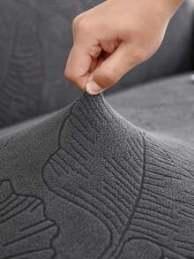 1PC Elastic Skirt Sofa Cover, Plant Leaf Pattern, Easy Installation, Pet Scratch Resistant, Decorate Living Room, Decorate Sofa, Single Seat, Two Seater, Three Seater, Four Seater Sofa Cover, Full Coverage With Skirt - Dark Grey - View 3