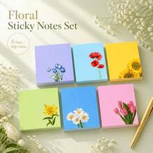 Floral Sticky Note Set 6 Pads Tear-Off Memo Pads Planner Note Stickers Colorful Ins Style Office Stationery - one-size - View 4