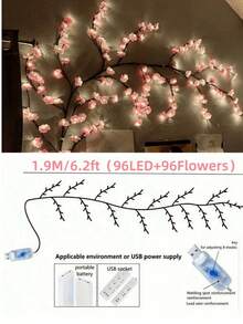 1 cành hoa anh đào đèn LED, dùng nguồn USB, 144 LED/96 LED/72 LED, 8 chế độ nhấp nháy, mềm dẻo dễ uốn, phù hợp trang trí trong nhà và ngoài trời, phòng khách, phòng ngủ, tường, đám cưới, tiệc tùng, quà tặng Valentine, sinh nhật và tốt nghiệp (kèm điều khiển từ xa) - Nhiều màu - Xem 15