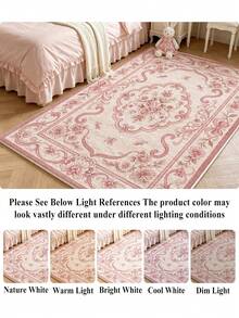 1pc Pink Floral French Cream Style Faux Wool Living Room Rug, Soft Non-Slip Wear-Resistant, Suitable For Living Room, Bedroom Holiday Decor, Office, Non-Slip Door Mat, Bathroom, Hallway, Study Area Rug. - Pink - View 7