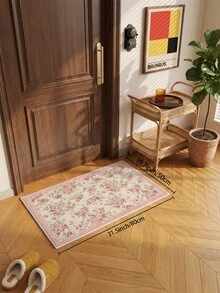1件裝粉色花卉法式奶油風仿羊絨客廳地毯，柔軟防滑耐磨，適用於客廳、臥室節日裝飾、辦公室、防滑門墊、浴室、走廊、書房區域地毯 - 西瓜粉 - 查看 18