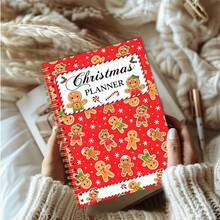 1pc 14*21cm Spiral Notebook, Red Gingerbread Man Seamless Pattern Christmas Planner Soft Cover Journal, Dot Grid Inner Pages, Holiday Organizer Notepad For Schedule & Gift List, Christmas Gift - Multicolor - View 5