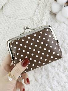 Women's Polka Dot Printed Double Zipper Credit Card Storage Bag, Simple Casual Multi Card Clip, Detachable For Use, Multi-Purpose Card Bag - Coffee - View 9