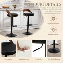 Set Of 2 360° Swivel Bar Stools / Retro-Style Bar Stools / With PU Leather Seat Cushion / Oversized Footrest Design / Easy To Assemble / Suitable For Kitchens, Restaurants, Bars - Black - View 3