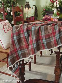Christmas Plaid Tablecloth With Tassel Fringe, Polyester Rustic Farmhouse Holiday Table Cover For Dining Room Kitchen Christmas Party Decor Christmas Decrotions Christmas Decorations For Home - Red - View 10