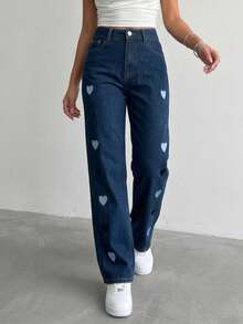 بنطال نسائي بنمط قلب بألوان داكنة - الأزرق - مشاهدة 5