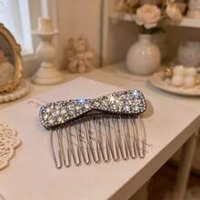 4pcs Set Of Bow And Rhinestone Hair Combs, Elegant Side-Swept Combs, Women'S Banquet Wedding Hairstyle Decoration Additions - Multicolor - View 9