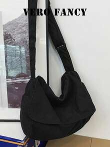 Crinkled Vintage Canvas Crossbody Shoulder Bag With Adjustable Wide Strap, Soft Slouchy Pleated Design, Spacious Main Compartment, Minimalist Relaxed Style, Daily Commuter Backpack For Students And Office Workers - Black - View 2