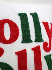 1件裝「Holly Jolly」聖誕抱枕套 紅白綠拼接色塊流蘇靠墊套 客廳沙發節慶裝飾（僅含枕套，不含枕芯）可機洗 隱形拉鍊設計 - 彩色 - 查看 4