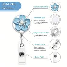 1pc 2D Colorful Flower Nurse Badge Reel Retractable With ID Card Holder, Teacher Badge Reel For Keys Keychain, Best Great Gift For Doctor, Nurse, Teacher, Office Worker - Multicolor - View 5