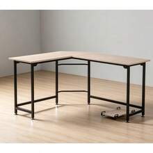 Escritorio de Esquina en Forma de L, Mesa Compacta para Espacios Reducidos, Estación de Trabajo con Cajón y Soporte para CPU, Marco de Metal Resistente, Color Roble - Caqui - Ver 1