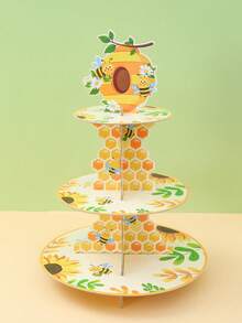 1Set Little Bee Theme Paper Cupcake Stand, First Bee Day Honeycomb Sunflower Dessert Tower, Baby Cake Display Stand, Home Decor, Table Decor, First Birthday Decor, Gender Reveal Decor, Baby Shower Supplies, Boy/Girl Birthday Party Supplies, Party Favors - Bee - View 7