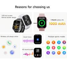 1000mAh 全觸控螢幕智慧手錶，中性款，無線通話、訊息通知、卡路里與距離追蹤、多種運動模式、遠端相機、音樂控制、矽膠錶帶，相容 Android/iOS，完美假期禮物 - 彩色 - 查看 3