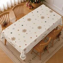 1PC Christmas Minimalist Snowflake & Star Tablecloth, Simple Cute Style Stain-Resistant Beautiful Dining Table Decor Cloth, Suitable For Christmas Table Decoration, Picnic Tablecloth, Holiday Celebration, Wedding Party Gathering, Birthday Banquet, Daily Dining Table, Kitchen & Dining Room Decor, All Seasons, Home Decor - Apricot - View 5