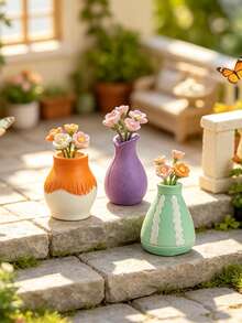 6pcs/Set Mini Resin Flower Vase Set, DIY Miniature Model Small Decor, Suitable For Home, Office And Other Desktop Decoration, Outdoor Garden Potted Plant Decoration, Perfect Holiday Gift - Resin Small Vase - View 3