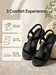Dual Solid Color Party PU Leather Slip-On Sandals, Deep Cut, Lightweight, Autumn/Winter - Black - View 1
