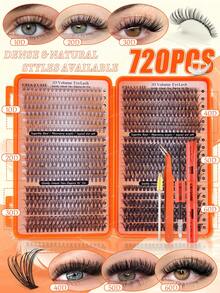 720/684/648/120 Clusters Lashes D Curl Thick Fluffy Fish Tail Eyelashes High Capacity, DIY At Home, Fake Lashes Book Beginner Friendly Kit, Long Lasting Eyes Makeup, Segmented Lashes Extensions Lightweight Bundle Lash With Lash Glue, Tweezers, Brush - Burnt Orange - View 17