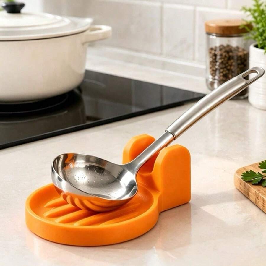 1pc Kitchen Utensil Rest, Round Drainable Spoon Holder With Dual Curved Ear Support, Collects Excess Soup Liquid, Countertop Cookware Organizer For Home Cooking, Ideal Housewarming Gift - Multicolor - View 1